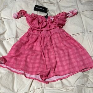 PrettyLittleThing Pink Off-Shoulder Dress